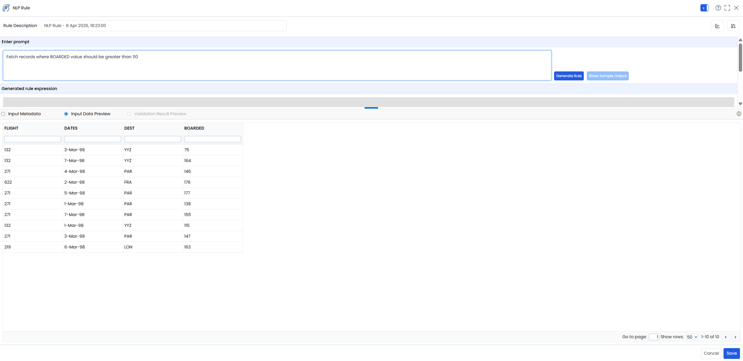 Enter the prompt and click on generate rule