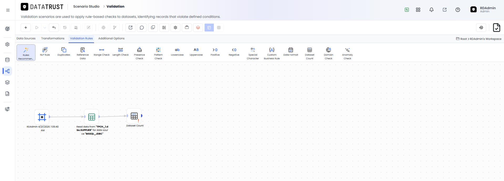 Drag and drop Dataset Count Rule