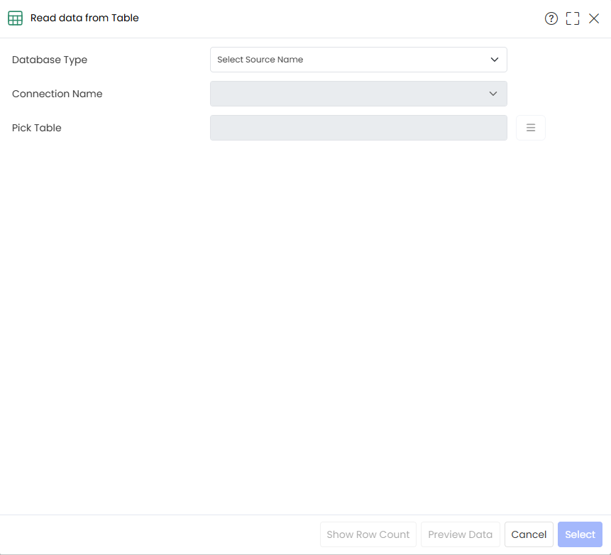 RDBMS Widget Popup
