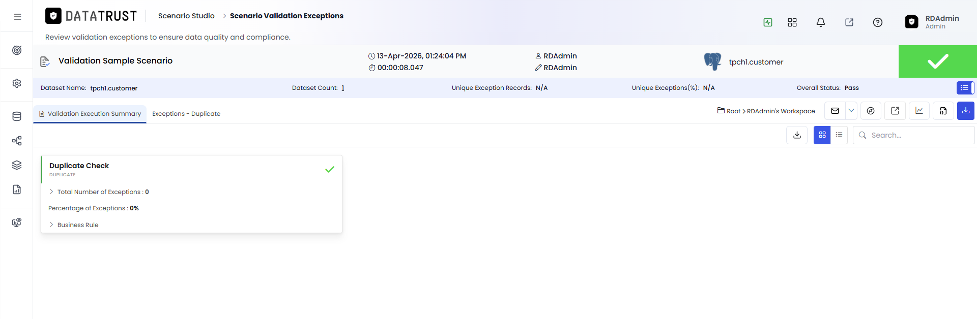 Validation Execution Summary Page