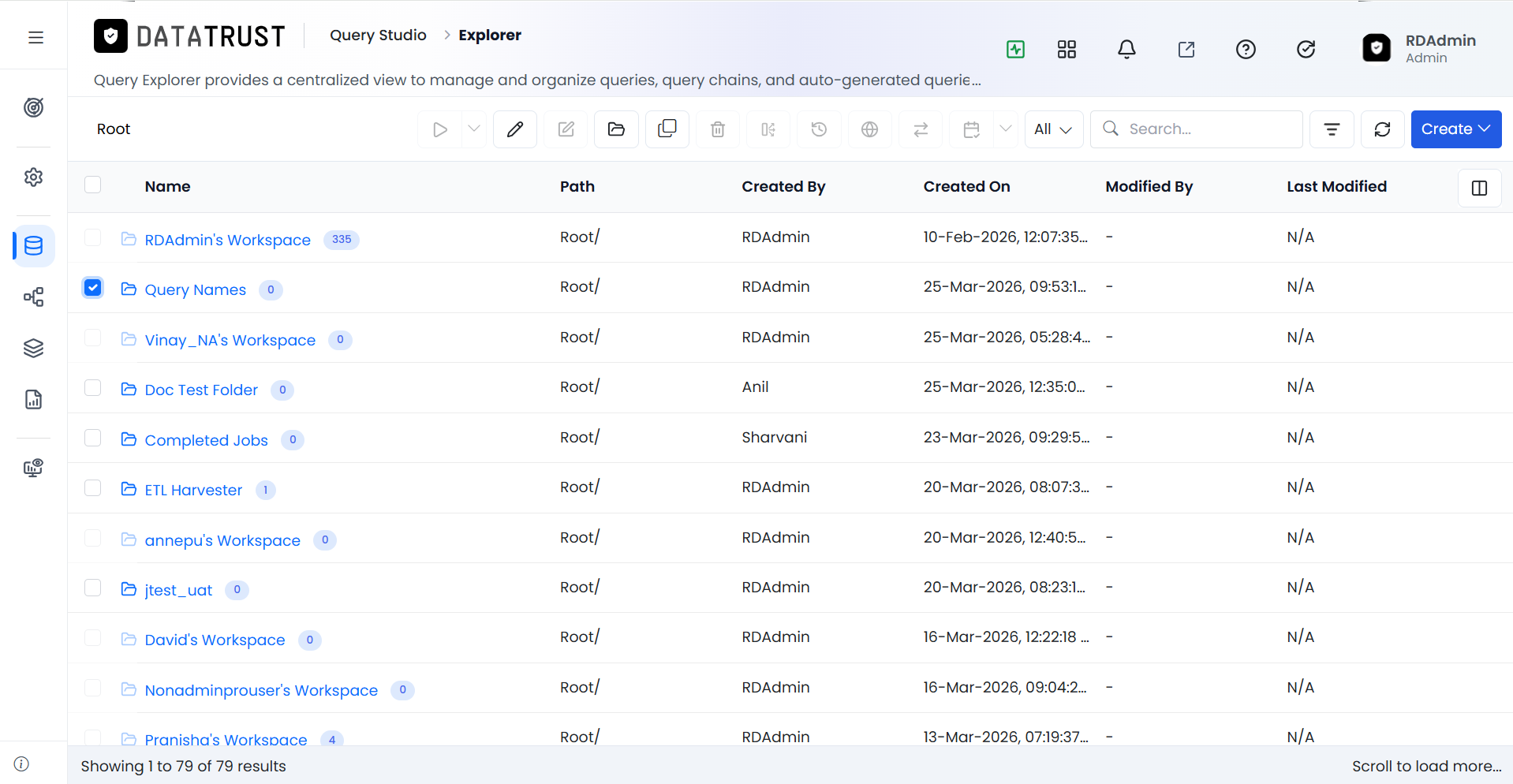Rename, Copy, and Move action icons on a selected row