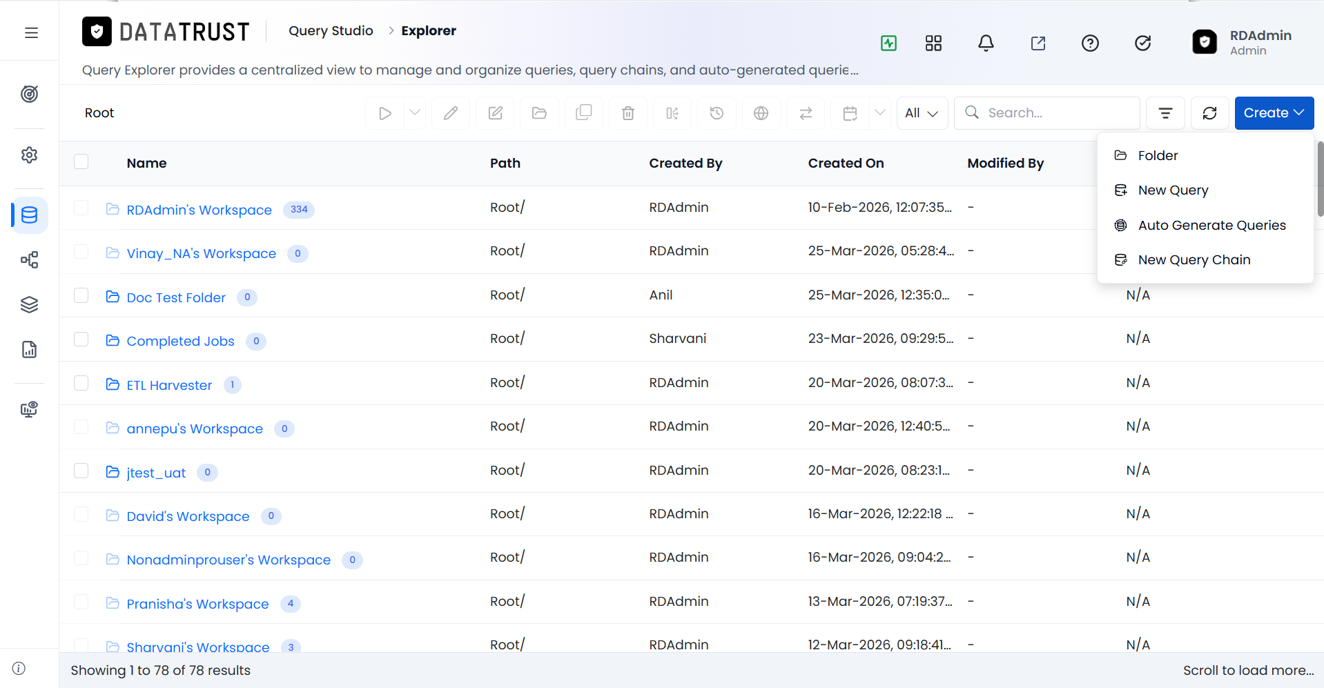New Folder option in Create menu