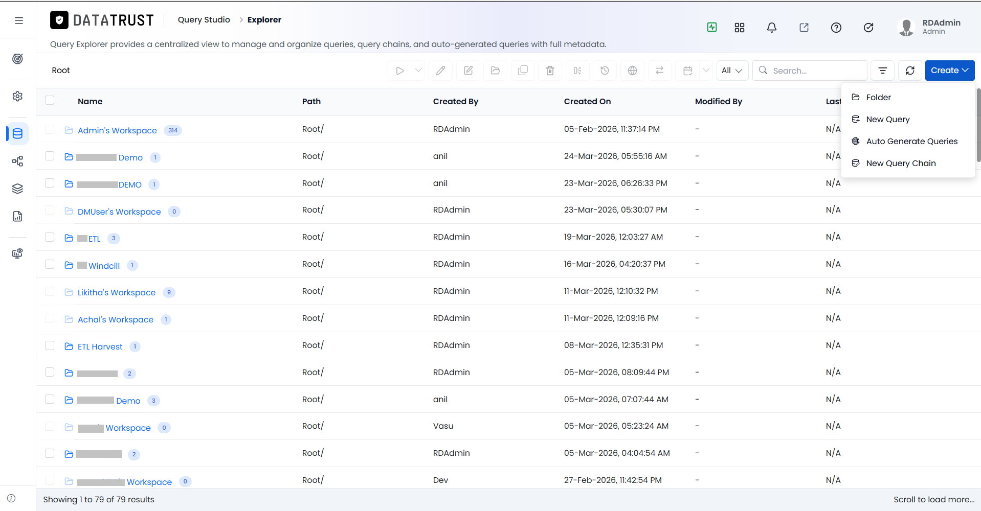 New Query Chain option selected