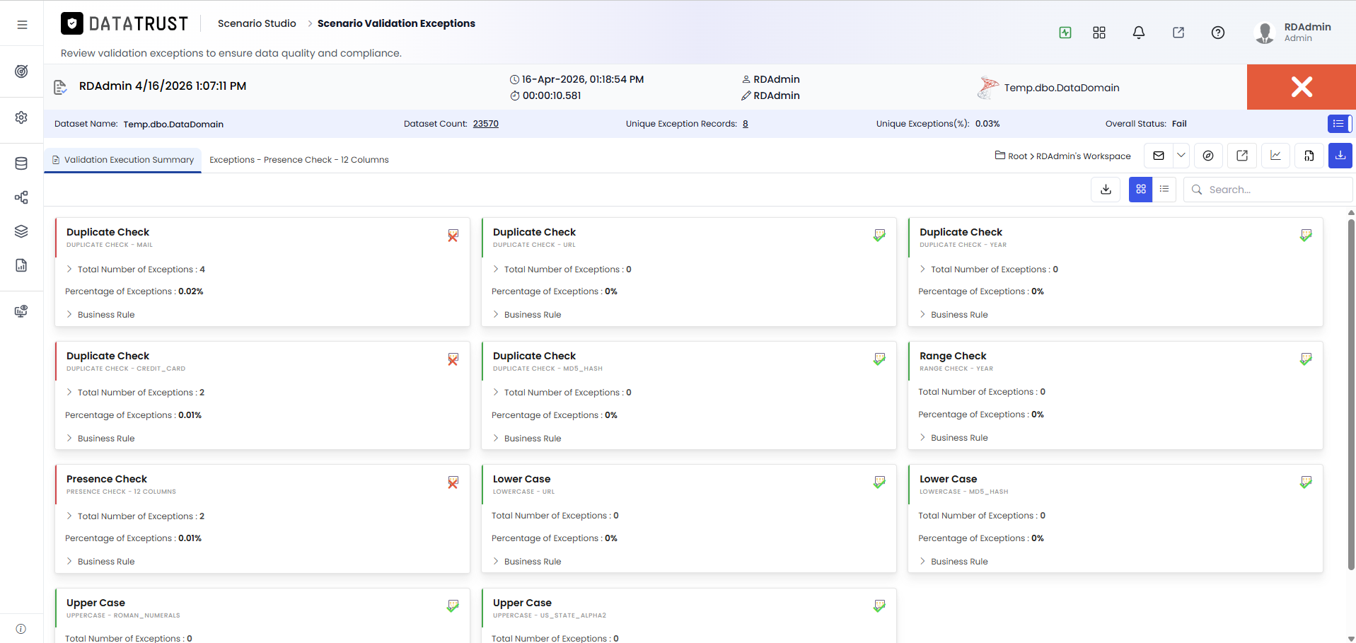 Validations Scenario Exceptions