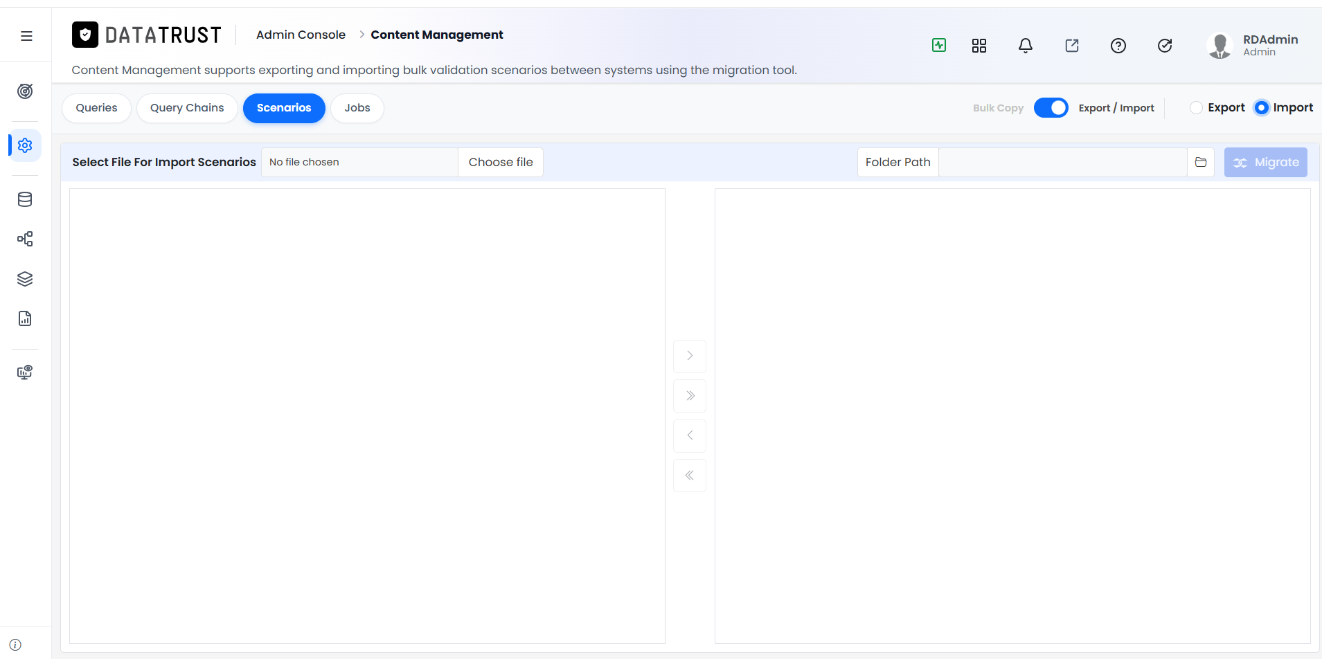 Reconciliation import page