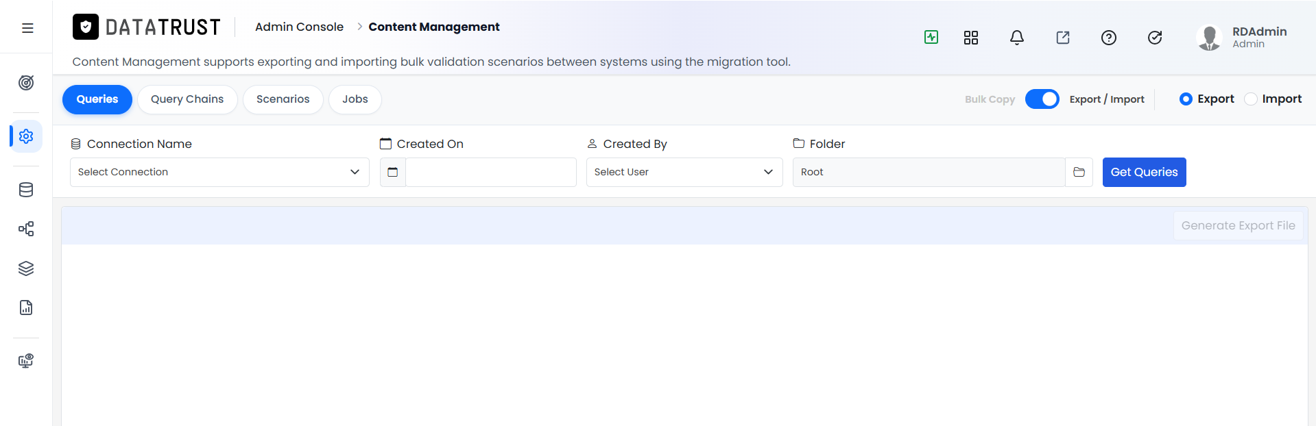 Queries tab — Import mode selected