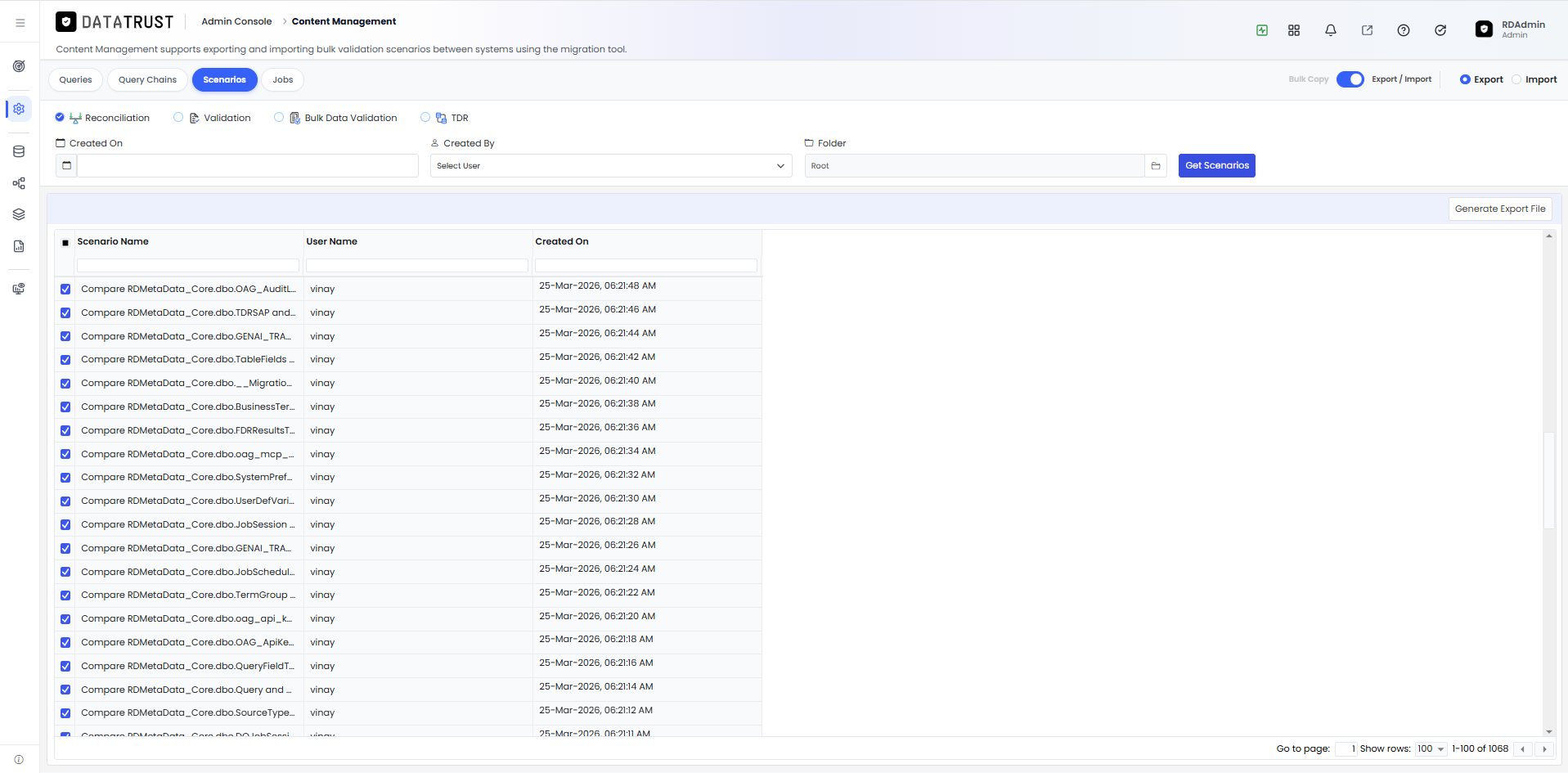 Select All FDRs and Generate Export File