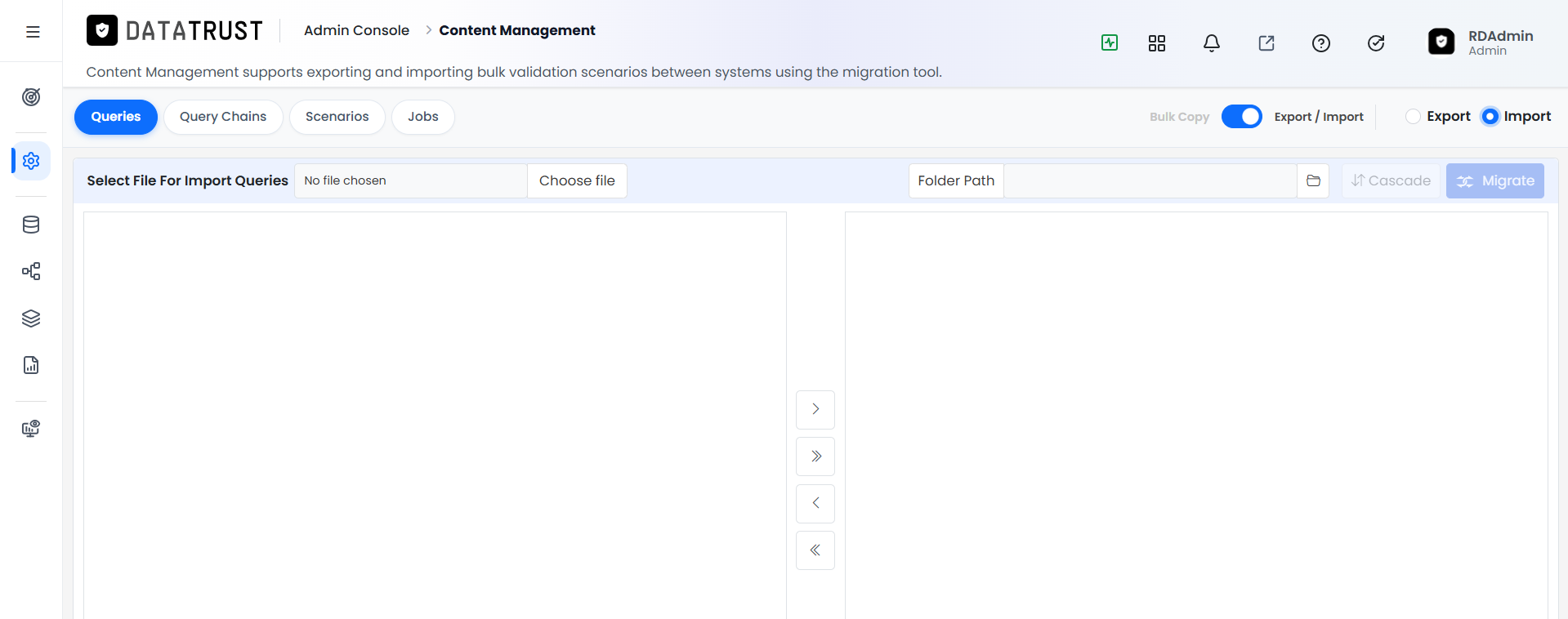 Import radio button selected