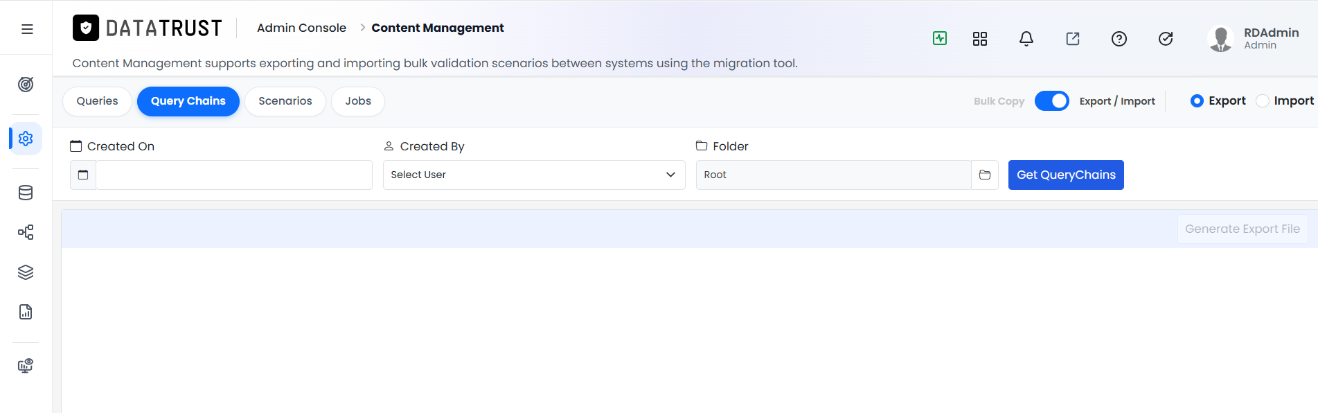 Query Chains tab selected