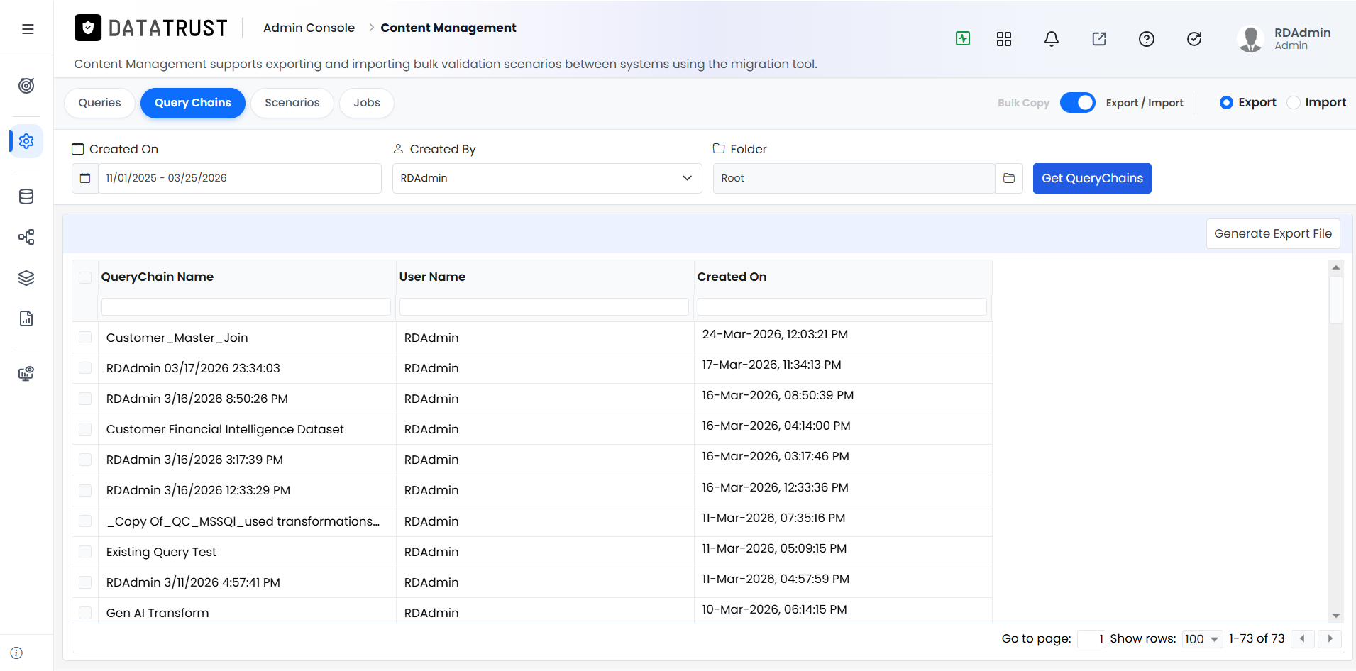 Query Chains list loaded