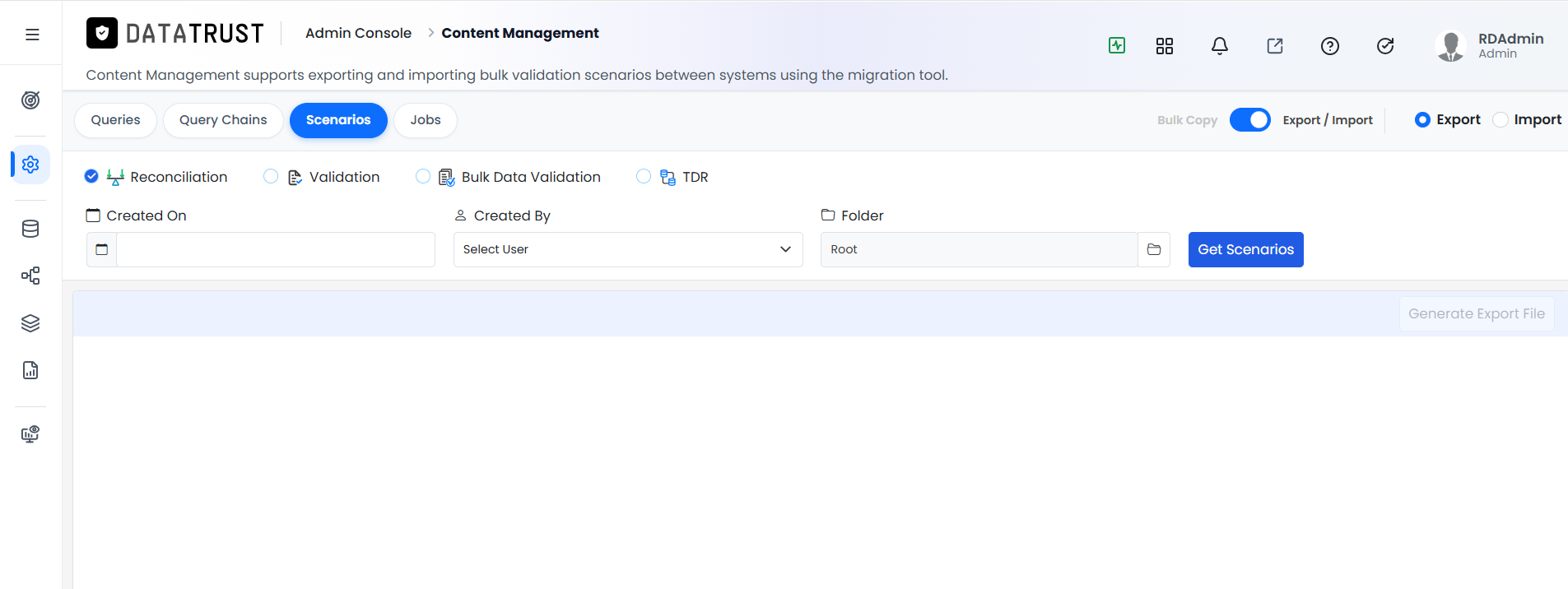 Reconciliation export/import toggle