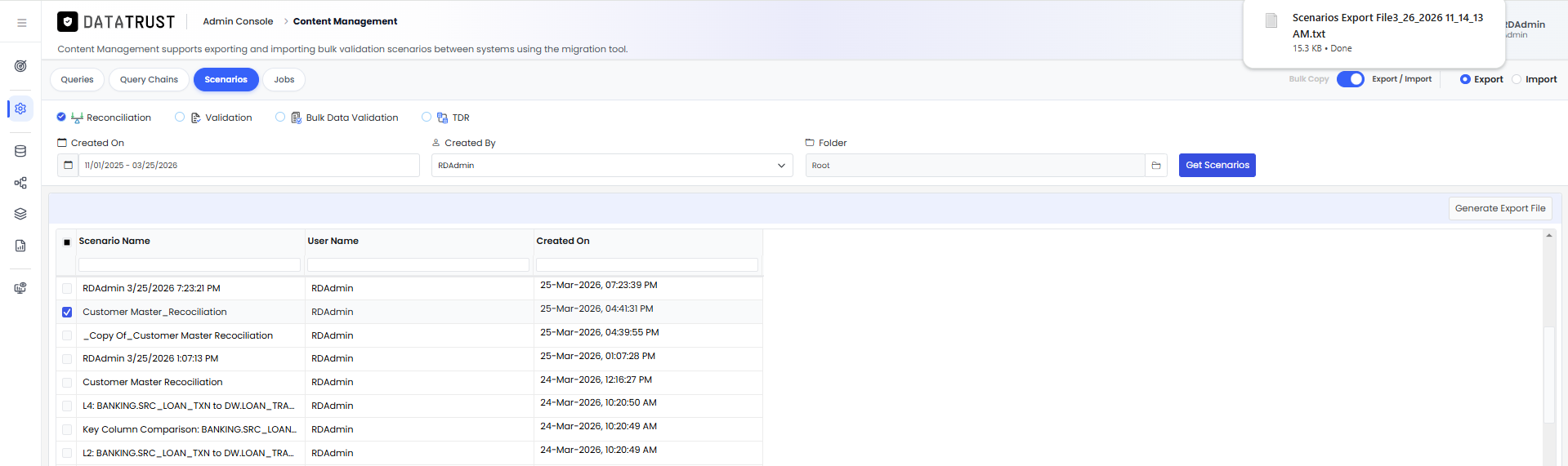 FDR export file downloaded