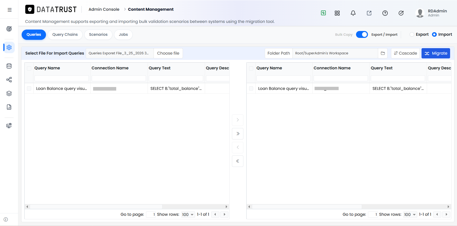 Migrate button active
