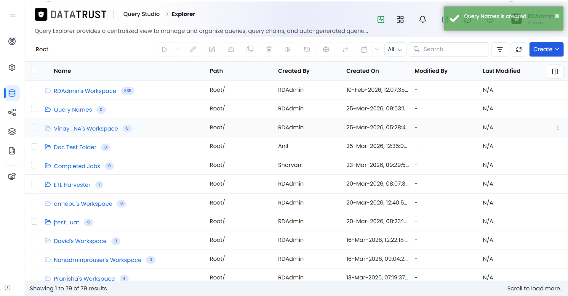 New folder created in the Explorer list