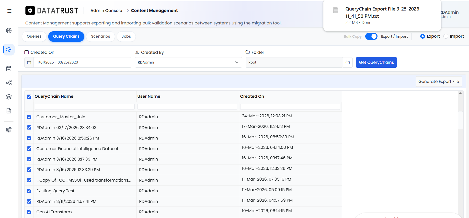 Export file downloaded