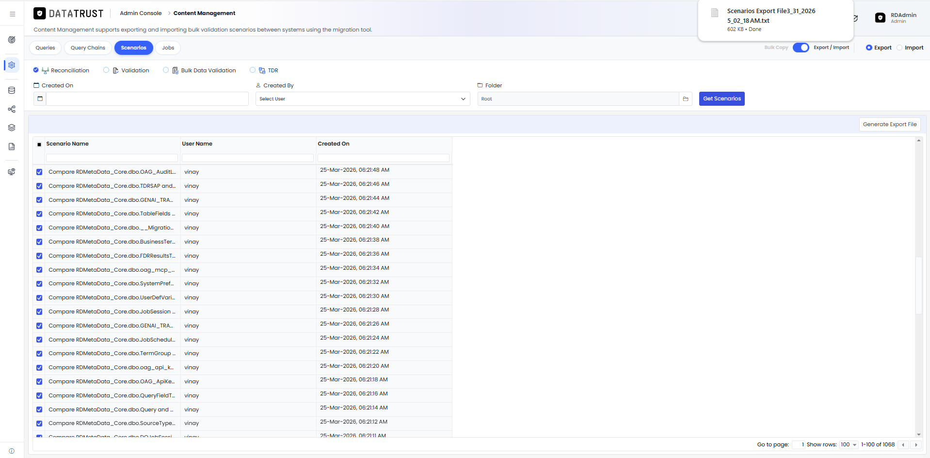 FDR export file downloaded