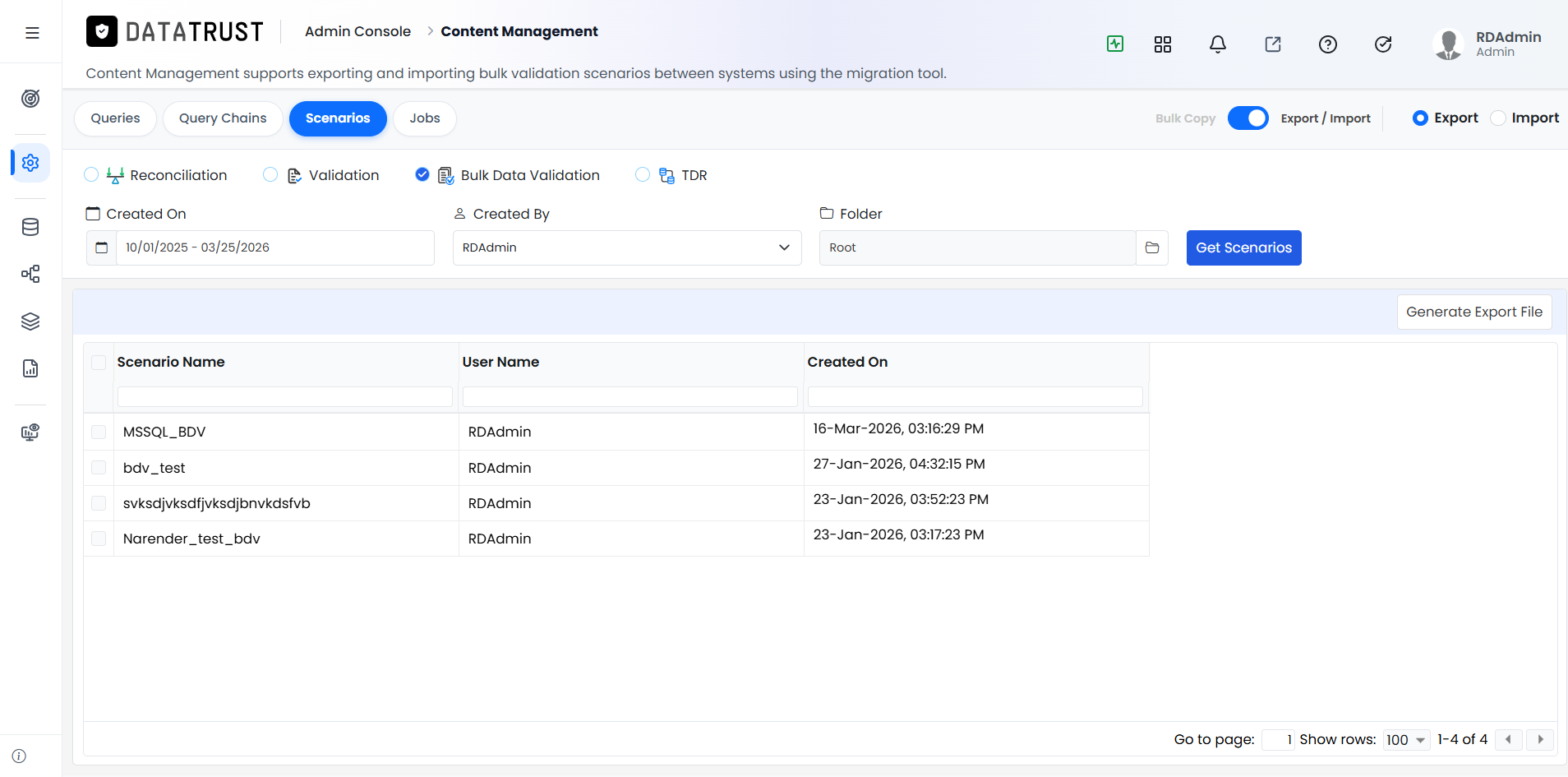 Bulk Data Validation list