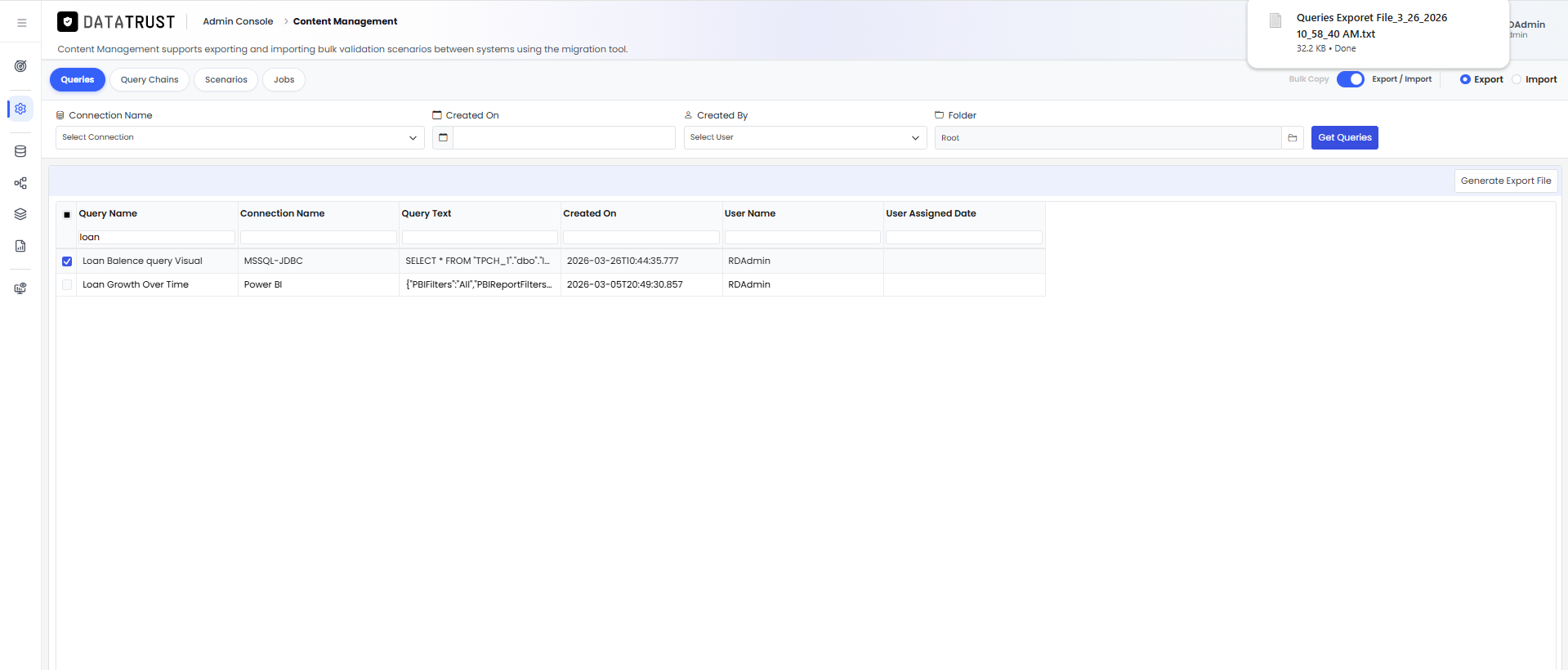 File downloaded — switching to Query Chains