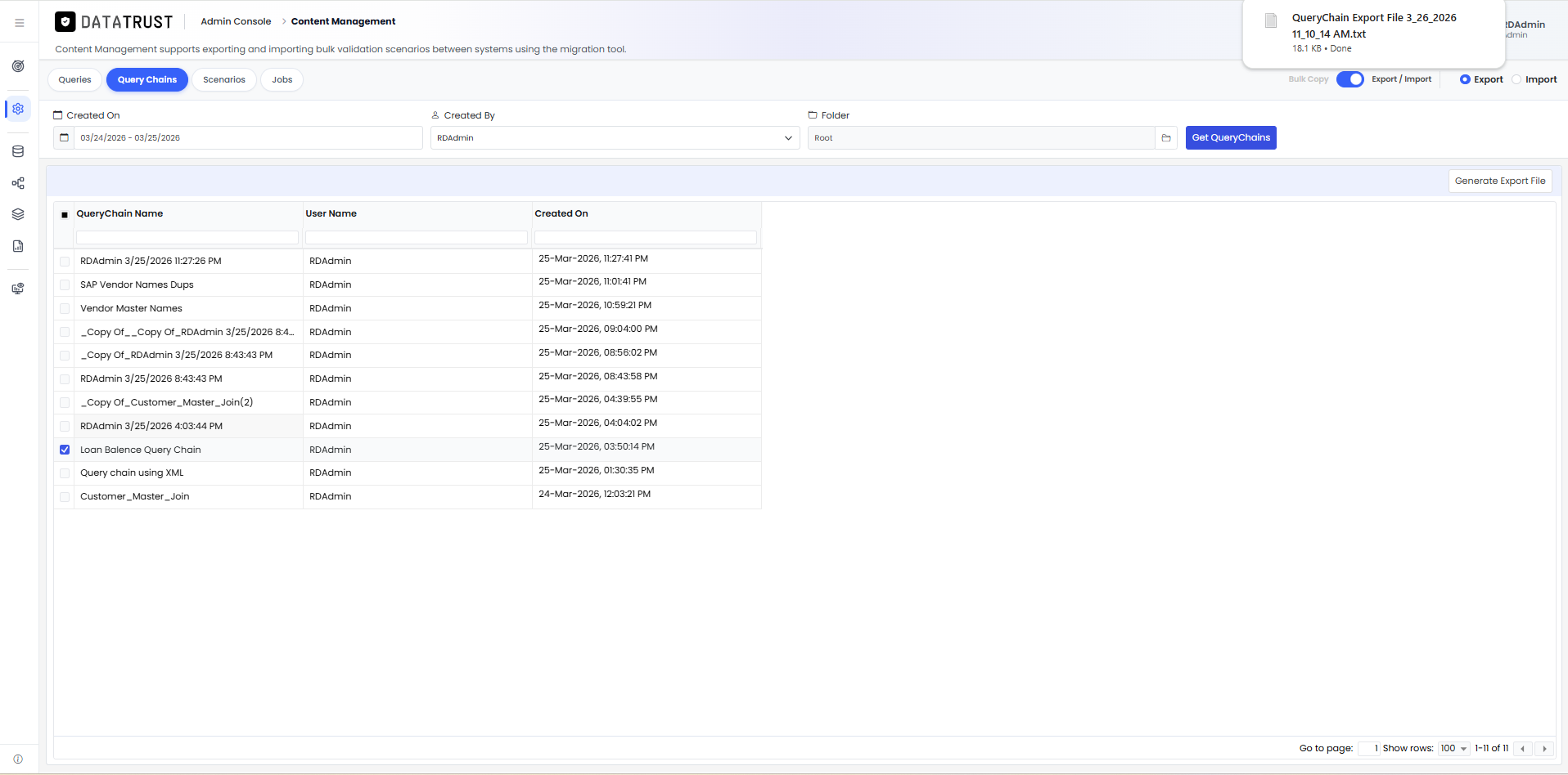 Query Chain file downloaded — switching to Scenarios