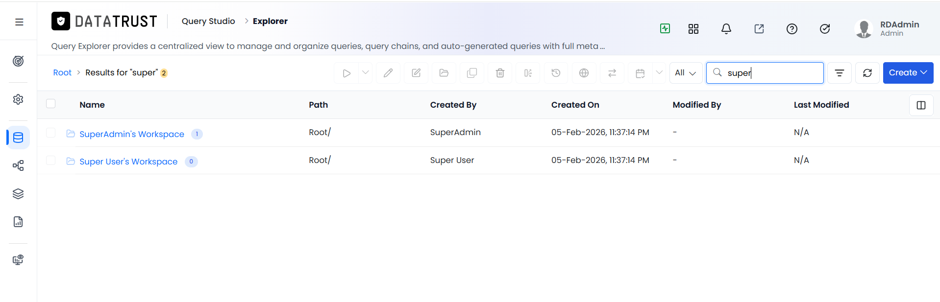 Migrated folder shown in tree