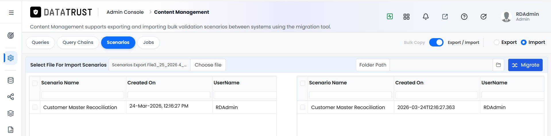 Choose Folder button for scenario destination