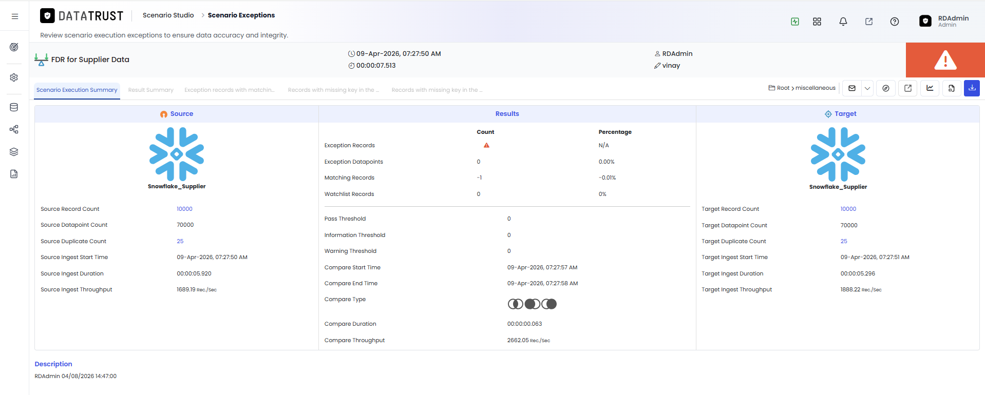 Navigate to Errored Scenario Exception Summary Page