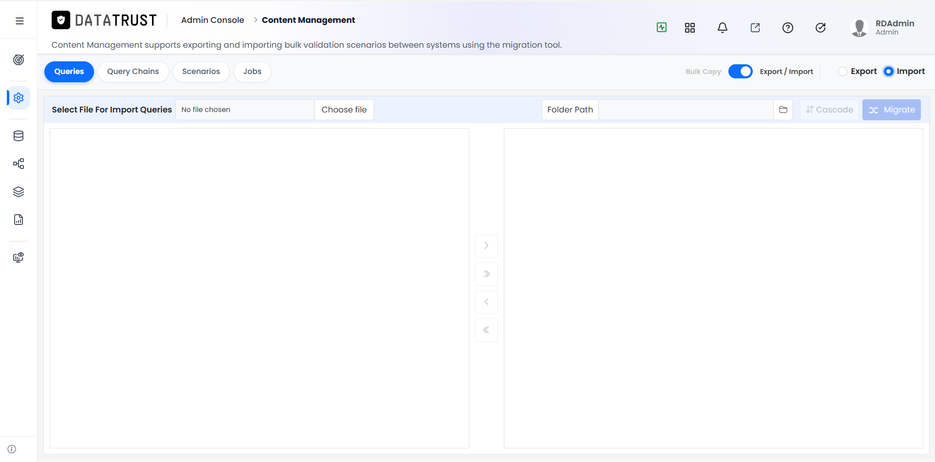 Import page for queries