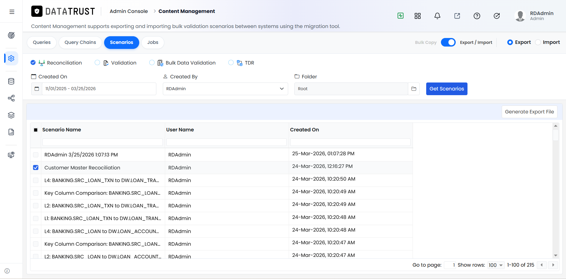 FDR selected — Generate Export File