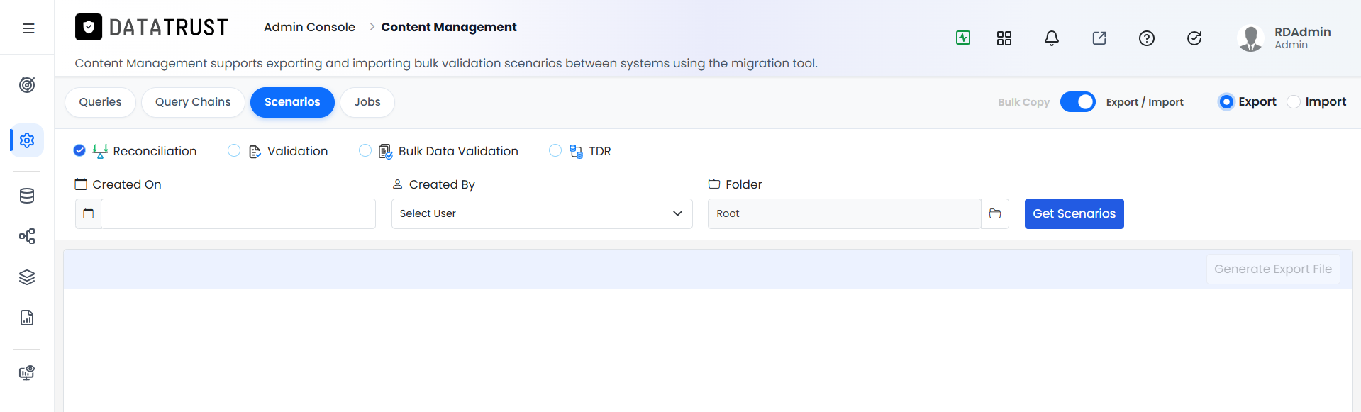 Scenarios Import option selected