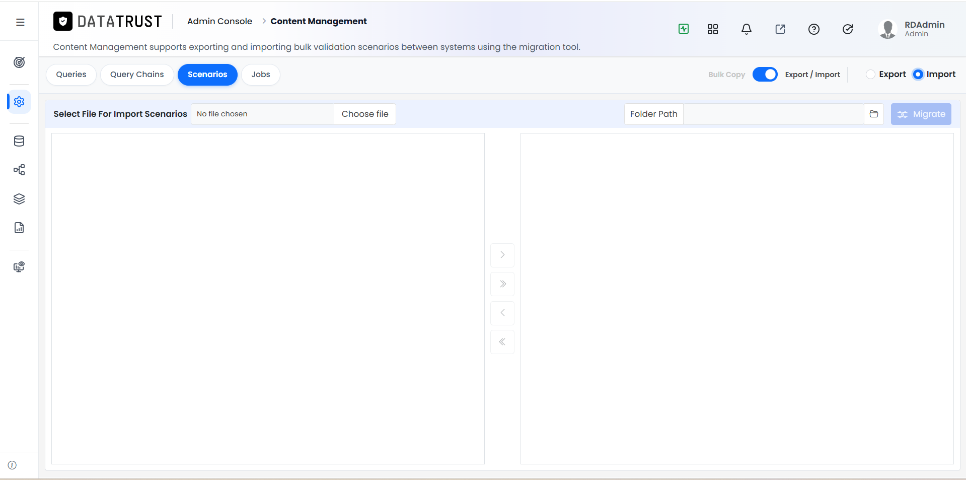 Scenarios import page