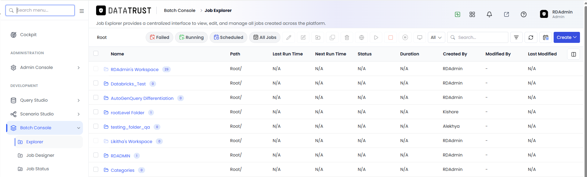 Job Explorer — Main View