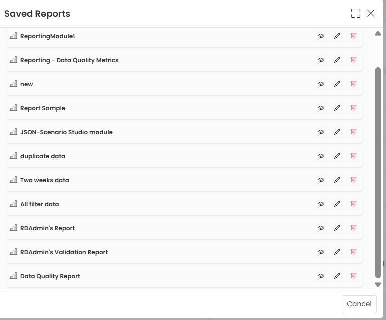 Saved Reports Panel