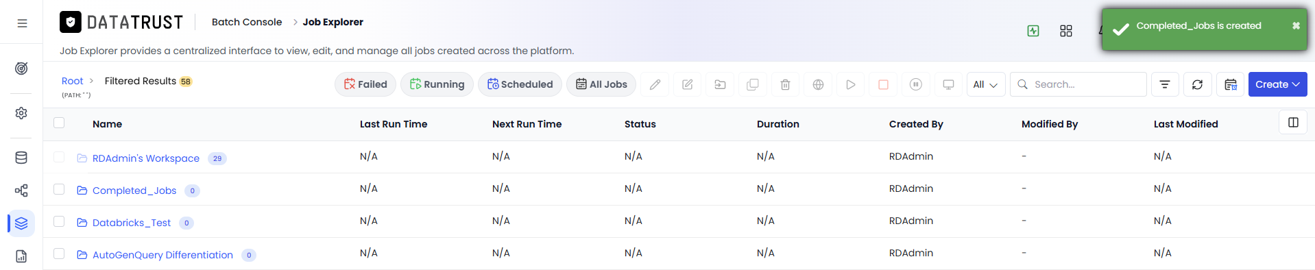 Create New Job Option
