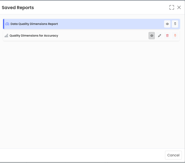 Saved Reports Pop-up