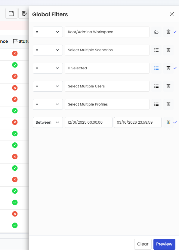 Preview Button — Filter Validation