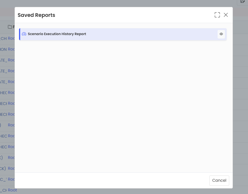 Saved Reports Pop-up