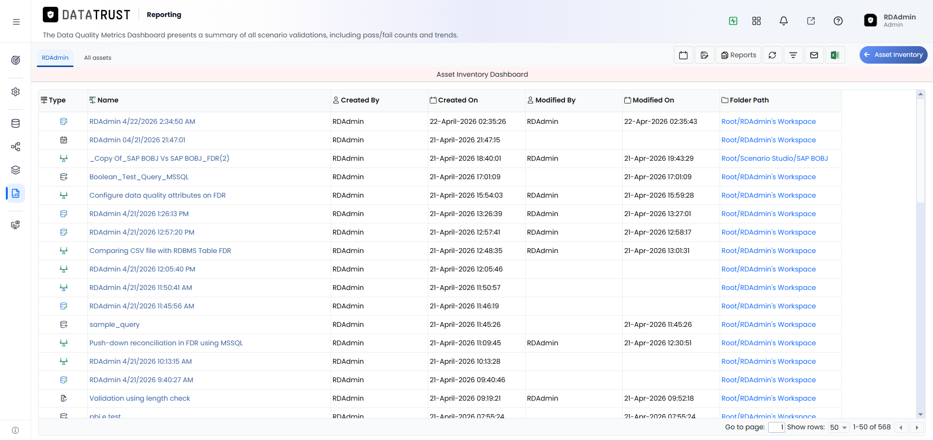 rdadmin Packet — Assets View