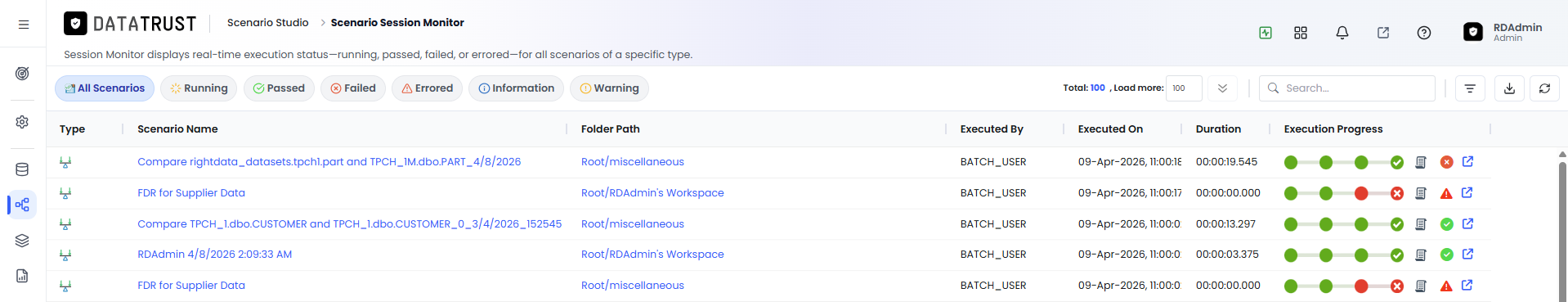 FDR Session Monitor — Refresh, Export to CSV, Search