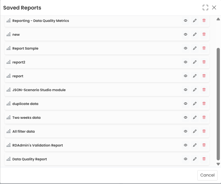 Saved Reports Panel