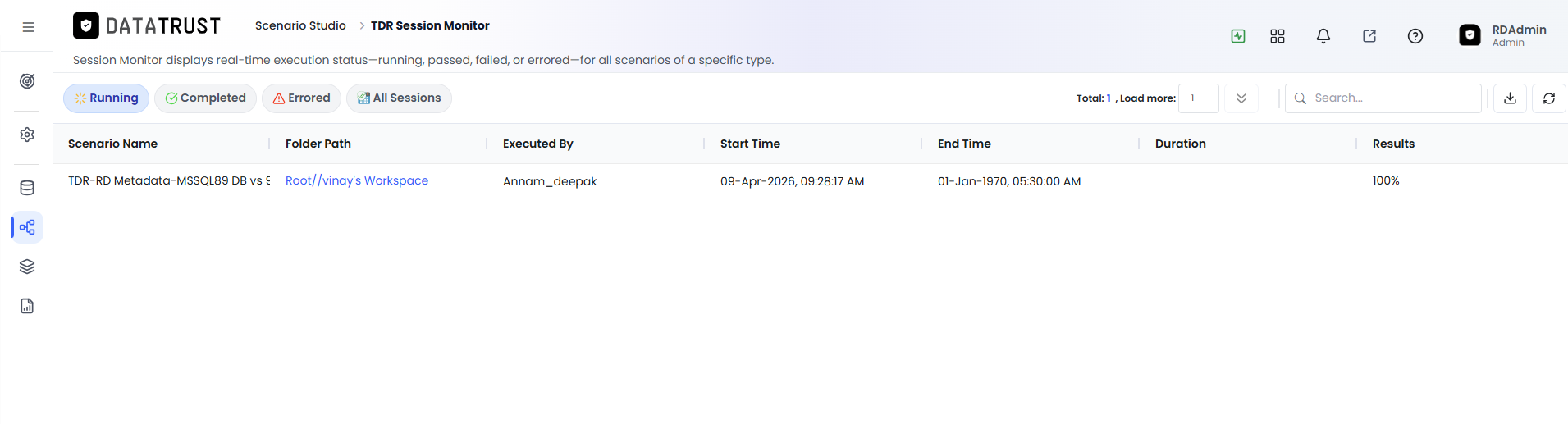 TDR Session Monitor — Refresh, Running Tab, Search