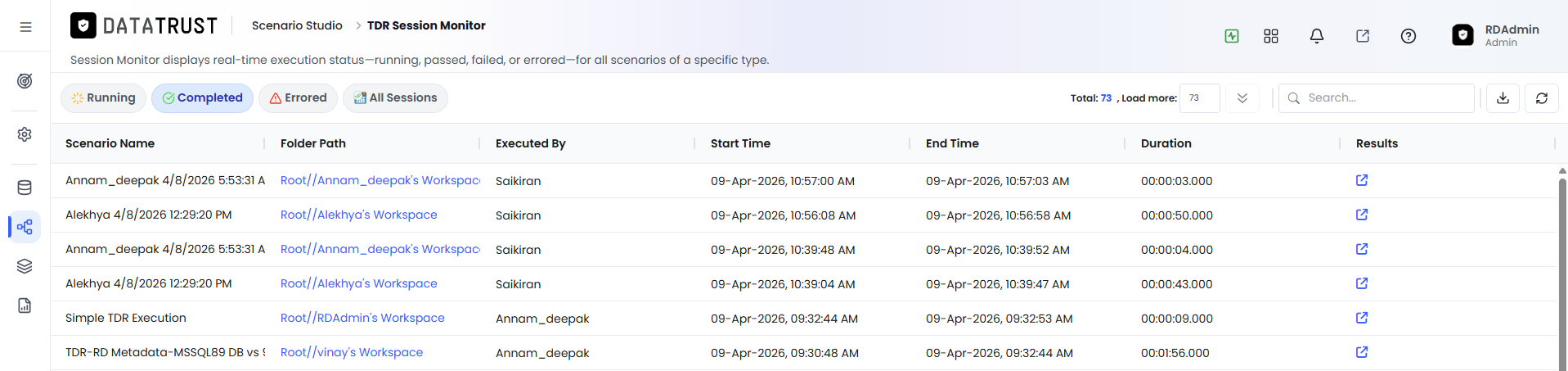 Click on Completed Scenario Name