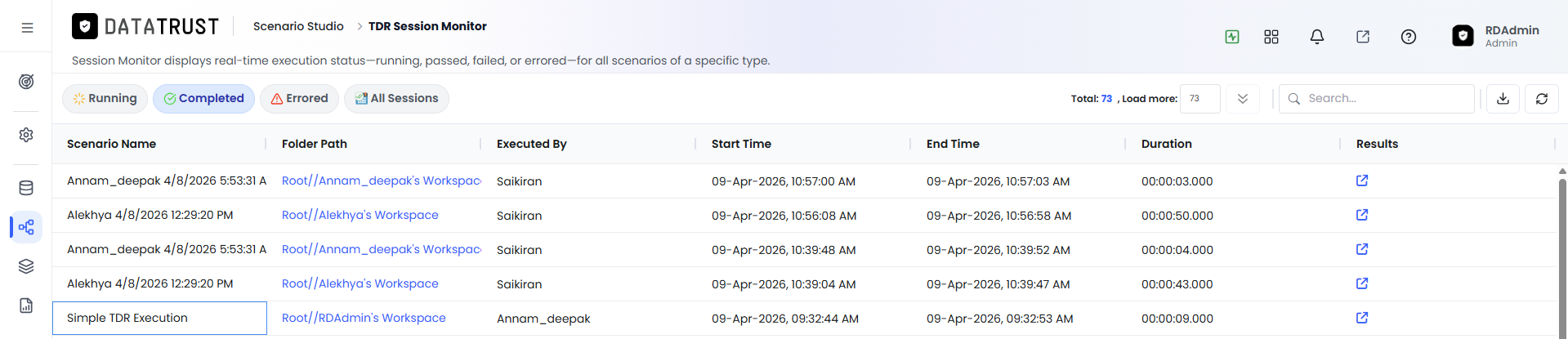 TDR Session Monitor — Result Button