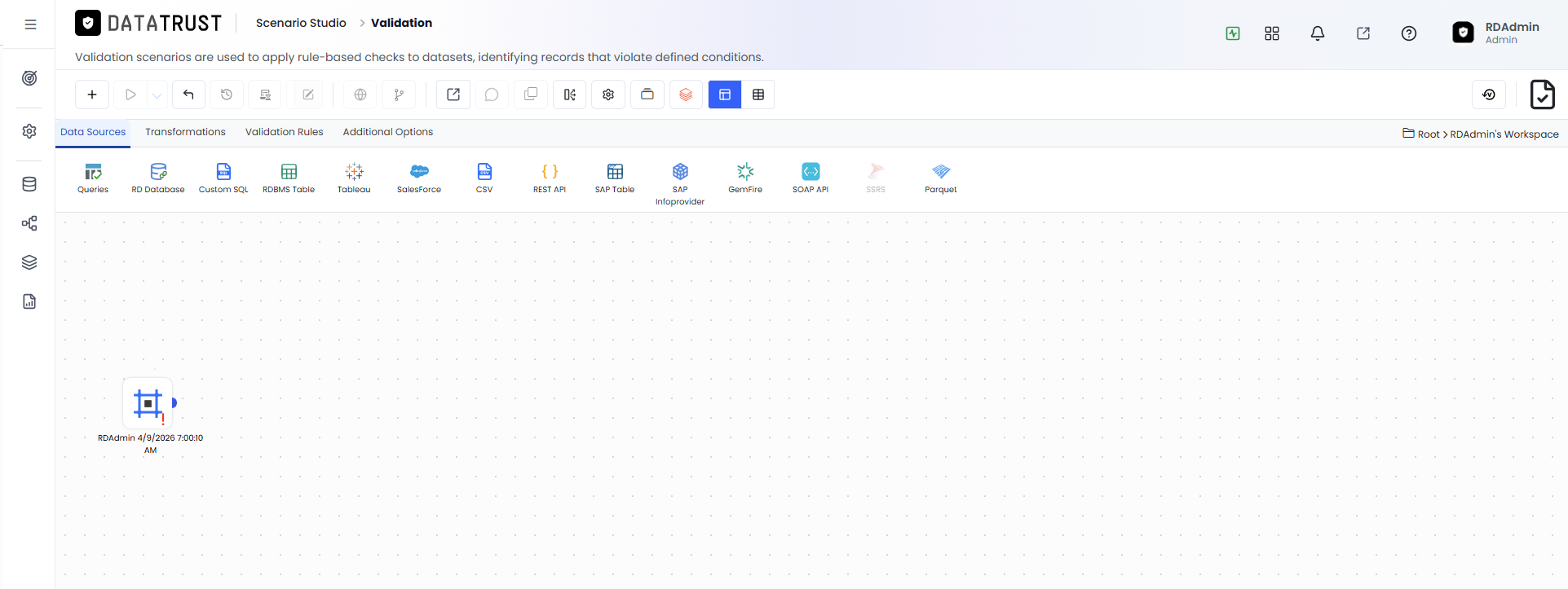 Validation Scenario Builder Page
