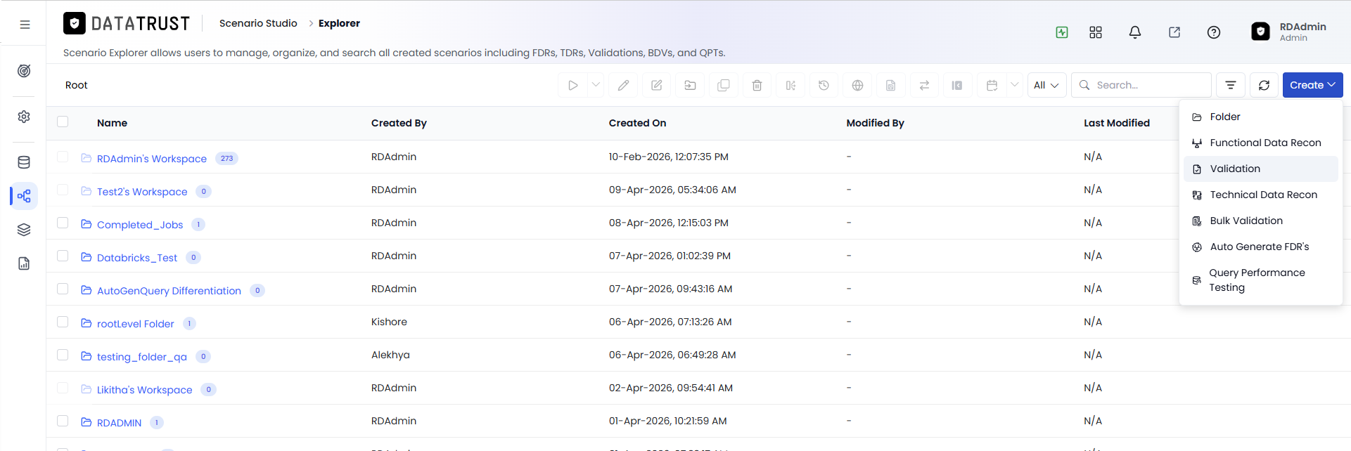 Create Validation Scenario Button