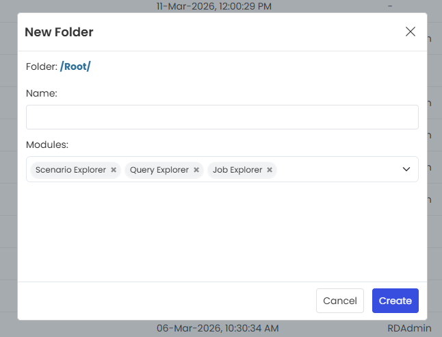 New Folder Pop-up Window