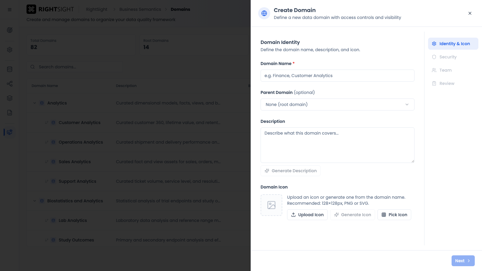 New Domain Drawer
