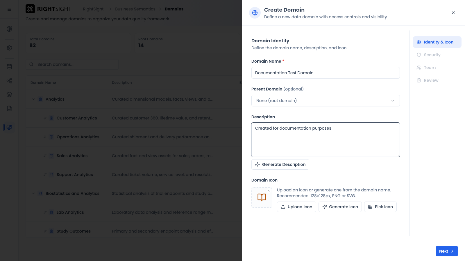 New Domain Drawer filled