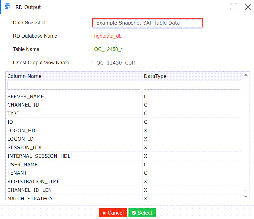 Snapshot data from SAP Table RightData